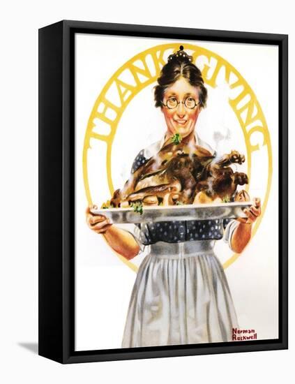 Thanksgiving (or Woman Holding Platter with Turkey)-Norman Rockwell-Framed Premier Image Canvas