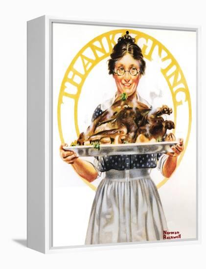 Thanksgiving (or Woman Holding Platter with Turkey)-Norman Rockwell-Framed Premier Image Canvas