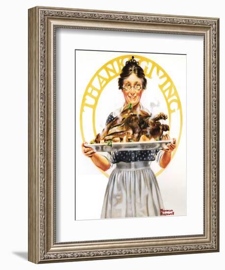 Thanksgiving (or Woman Holding Platter with Turkey)-Norman Rockwell-Framed Giclee Print