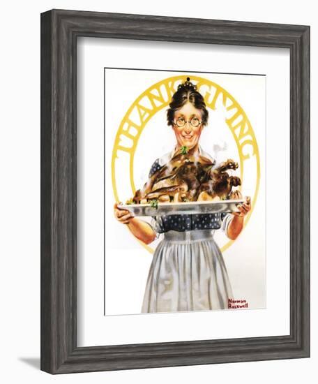 Thanksgiving (or Woman Holding Platter with Turkey)-Norman Rockwell-Framed Giclee Print