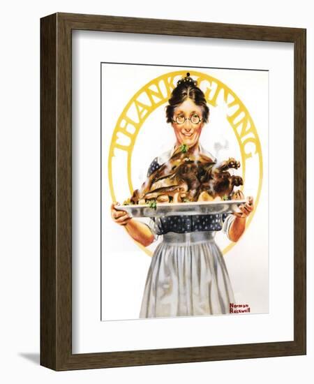 Thanksgiving (or Woman Holding Platter with Turkey)-Norman Rockwell-Framed Giclee Print