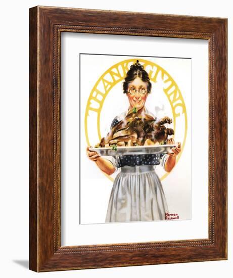 Thanksgiving (or Woman Holding Platter with Turkey)-Norman Rockwell-Framed Giclee Print