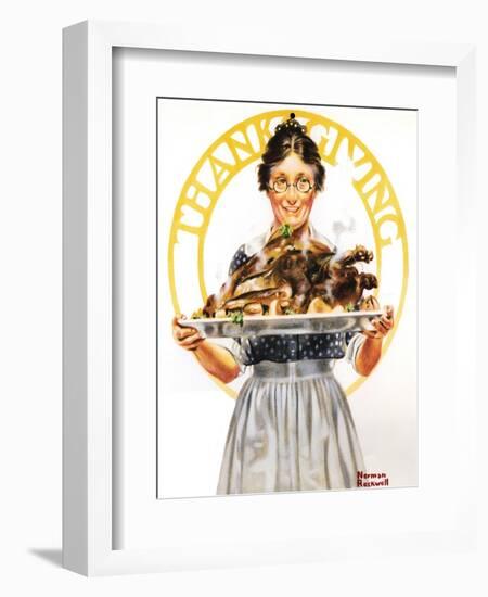 Thanksgiving (or Woman Holding Platter with Turkey)-Norman Rockwell-Framed Giclee Print