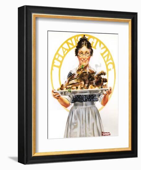 Thanksgiving (or Woman Holding Platter with Turkey)-Norman Rockwell-Framed Giclee Print