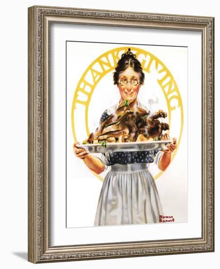 Thanksgiving (or Woman Holding Platter with Turkey)-Norman Rockwell-Framed Giclee Print