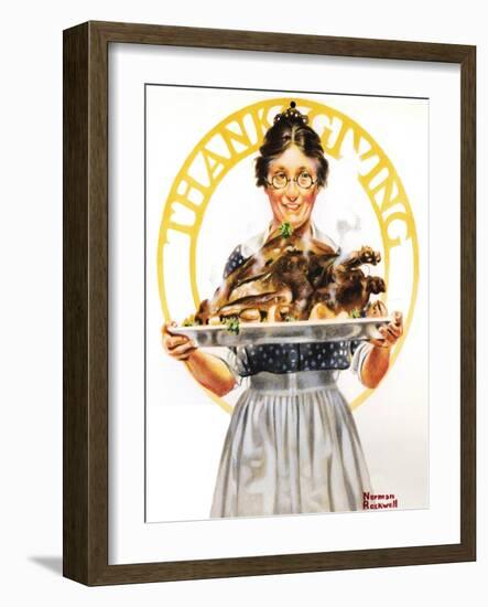 Thanksgiving (or Woman Holding Platter with Turkey)-Norman Rockwell-Framed Giclee Print