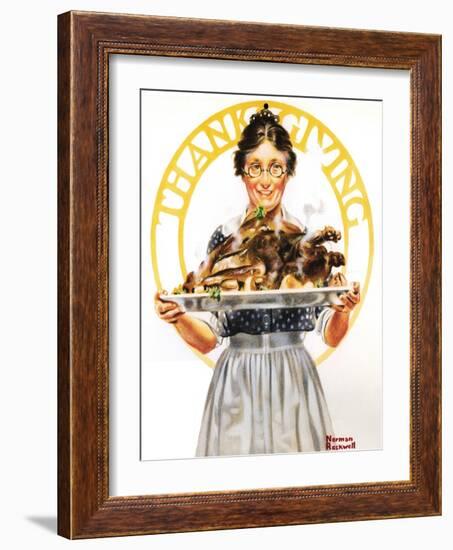 Thanksgiving (or Woman Holding Platter with Turkey)-Norman Rockwell-Framed Giclee Print