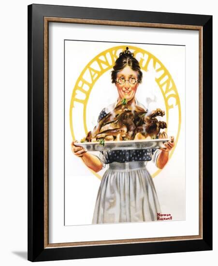 Thanksgiving (or Woman Holding Platter with Turkey)-Norman Rockwell-Framed Giclee Print