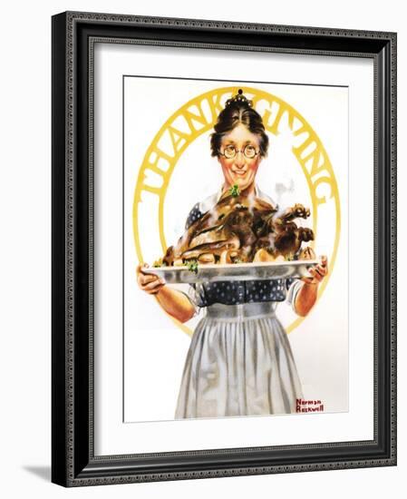 Thanksgiving (or Woman Holding Platter with Turkey)-Norman Rockwell-Framed Giclee Print