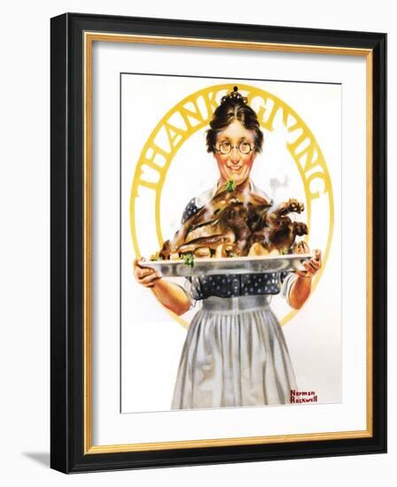 Thanksgiving (or Woman Holding Platter with Turkey)-Norman Rockwell-Framed Giclee Print