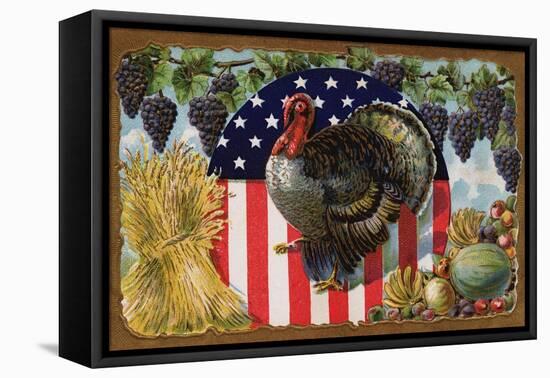 Thanksgiving Postcard with Turkey and Stars and Stripes Motif-null-Framed Premier Image Canvas
