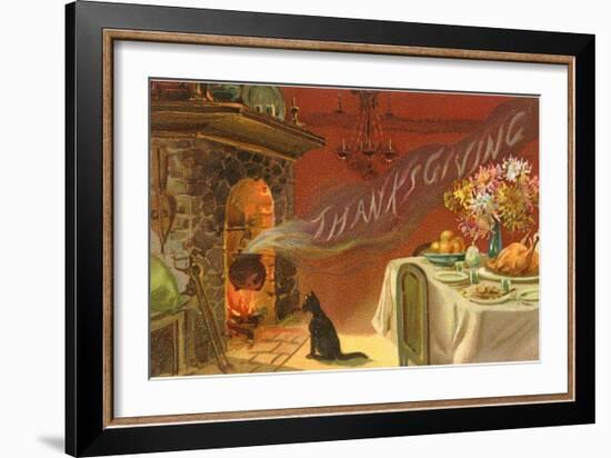 Thanksgiving Smoke Coming out of Fireplace-null-Framed Art Print