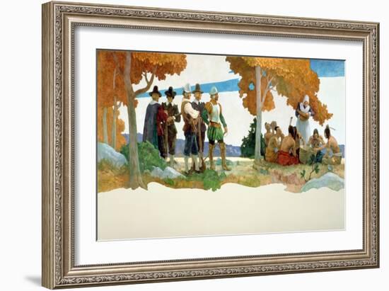 Thanksgiving with Indians, 1940 (Oil on Canvas)-Newell Convers Wyeth-Framed Giclee Print