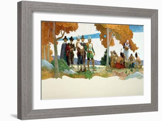 Thanksgiving with Indians, 1940 (Oil on Canvas)-Newell Convers Wyeth-Framed Giclee Print