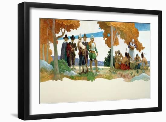 Thanksgiving with Indians, 1940 (Oil on Canvas)-Newell Convers Wyeth-Framed Giclee Print