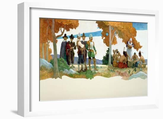 Thanksgiving with Indians, 1940 (Oil on Canvas)-Newell Convers Wyeth-Framed Giclee Print