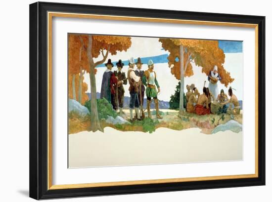 Thanksgiving with Indians, 1940 (Oil on Canvas)-Newell Convers Wyeth-Framed Giclee Print