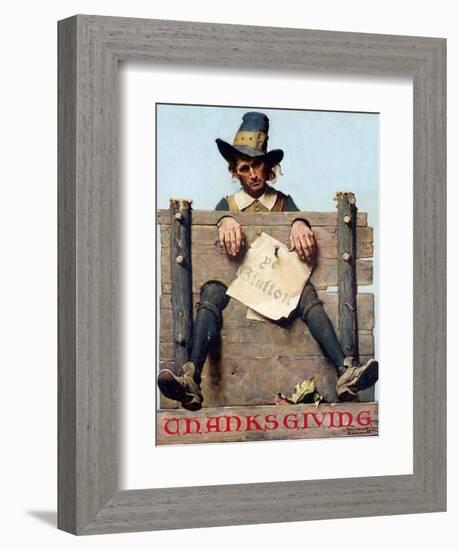 Thanksgiving-Ye Glutton (or Pilgrim in Stockade)-Norman Rockwell-Framed Giclee Print