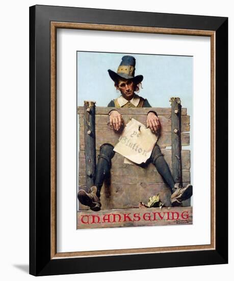 Thanksgiving-Ye Glutton (or Pilgrim in Stockade)-Norman Rockwell-Framed Giclee Print