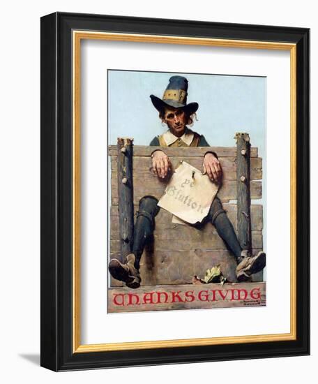 Thanksgiving-Ye Glutton (or Pilgrim in Stockade)-Norman Rockwell-Framed Giclee Print