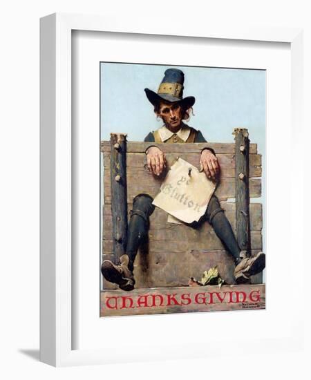 Thanksgiving-Ye Glutton (or Pilgrim in Stockade)-Norman Rockwell-Framed Premium Giclee Print