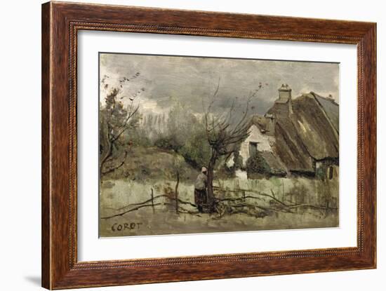 Thatched Cottage in Picardie-Jean-Baptiste-Camille Corot-Framed Giclee Print