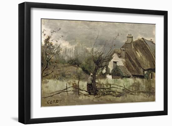 Thatched Cottage in Picardie-Jean-Baptiste-Camille Corot-Framed Giclee Print