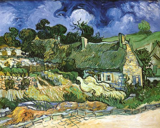 Thatched Cottages at Cordeville-Vincent van Gogh-Framed Textured Art