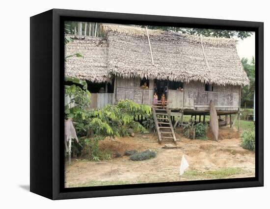 Thatched Homes Along the River, Javari River, Amazon Basin Rainforest, Peru, South America-Alison Wright-Framed Premier Image Canvas