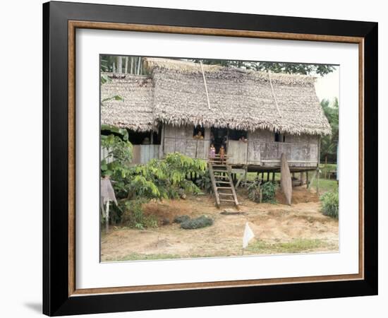 Thatched Homes Along the River, Javari River, Amazon Basin Rainforest, Peru, South America-Alison Wright-Framed Photographic Print