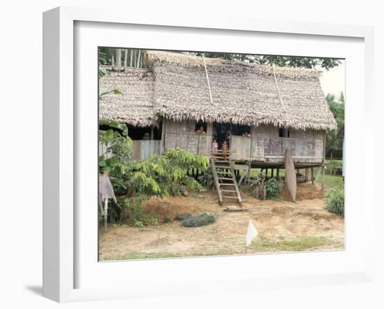 Thatched Homes Along the River, Javari River, Amazon Basin Rainforest, Peru, South America-Alison Wright-Framed Photographic Print