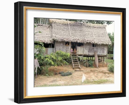 Thatched Homes Along the River, Javari River, Amazon Basin Rainforest, Peru, South America-Alison Wright-Framed Photographic Print