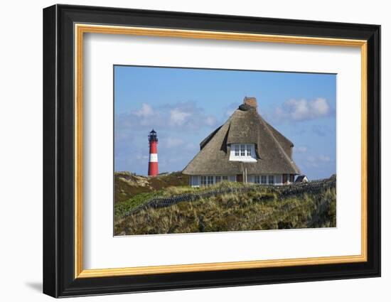 Thatched Roof House in the 'Kersig-Siedlung' of Hšrnum in Front of the Lighthouse-Uwe Steffens-Framed Photographic Print