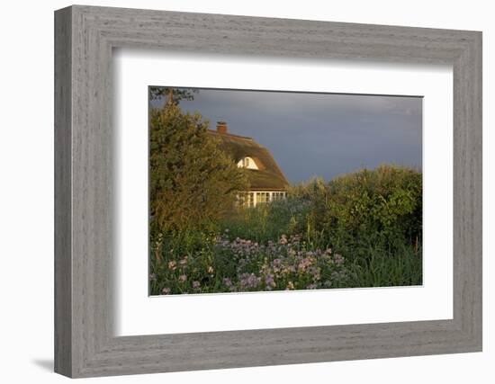 Thatched-Roof House in the Middle of Lush Green and Blossoms in the First Sunlight-Uwe Steffens-Framed Photographic Print
