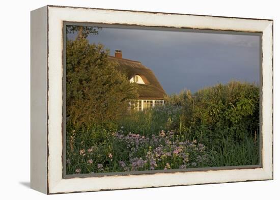 Thatched-Roof House in the Middle of Lush Green and Blossoms in the First Sunlight-Uwe Steffens-Framed Premier Image Canvas