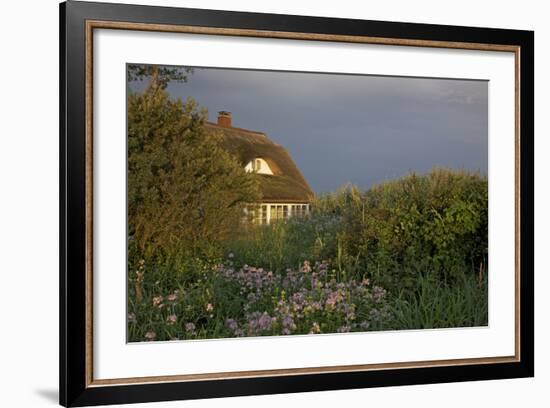 Thatched-Roof House in the Middle of Lush Green and Blossoms in the First Sunlight-Uwe Steffens-Framed Photographic Print