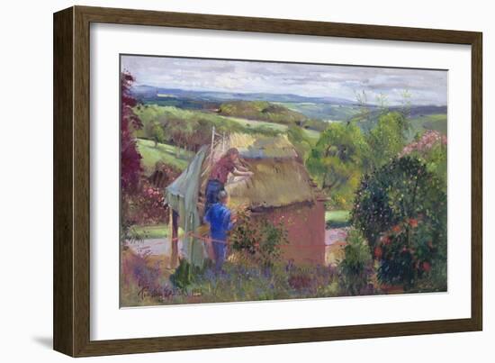 Thatching the Summer House, Lanhydrock House, Cornwall, 1993-Timothy Easton-Framed Giclee Print