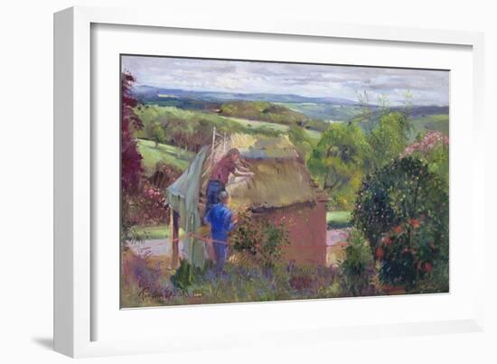 Thatching the Summer House, Lanhydrock House, Cornwall, 1993-Timothy Easton-Framed Giclee Print