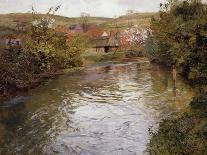 Farmhouses on the Banks of a Stream-Thaulow Frits-Mounted Giclee Print