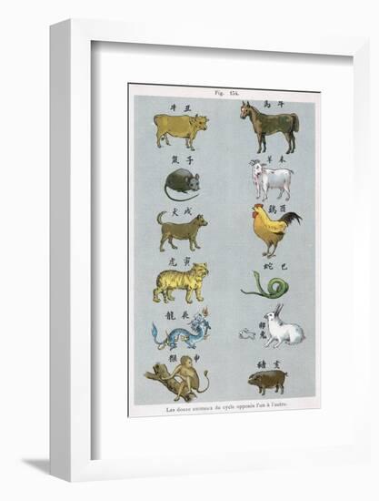 The 12 Creatures of the Chinese Zodiac Positioned in Opposing Pairs-null-Framed Photographic Print