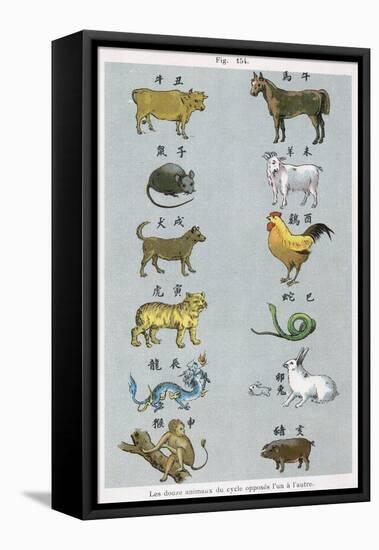 The 12 Creatures of the Chinese Zodiac Positioned in Opposing Pairs-null-Framed Premier Image Canvas