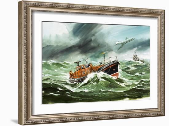 The 15 Metre Rnli Oakley Lifeoat on Its Way to a Ship in Difficulty-Wilf Hardy-Framed Giclee Print