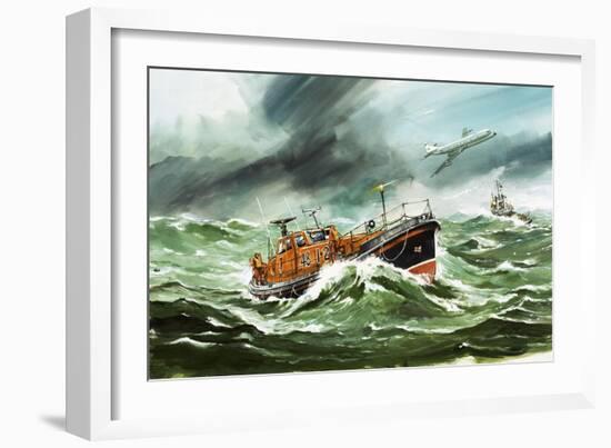 The 15 Metre Rnli Oakley Lifeoat on Its Way to a Ship in Difficulty-Wilf Hardy-Framed Giclee Print