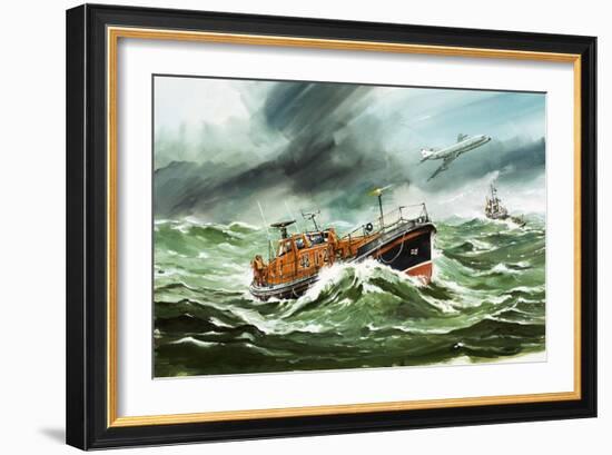 The 15 Metre Rnli Oakley Lifeoat on Its Way to a Ship in Difficulty-Wilf Hardy-Framed Giclee Print