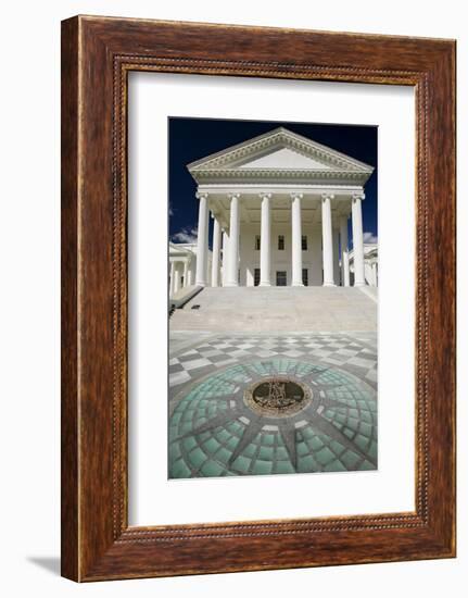 The 2007 restored Virginia State Capitol and the State Seal of Virginia, designed by Thomas Jeff...-null-Framed Photographic Print