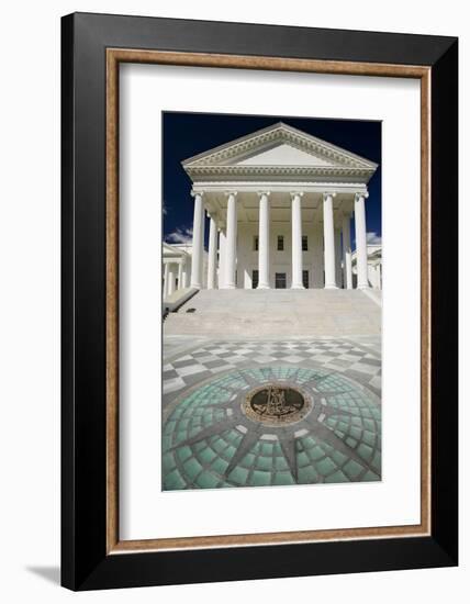 The 2007 restored Virginia State Capitol and the State Seal of Virginia, designed by Thomas Jeff...-null-Framed Photographic Print