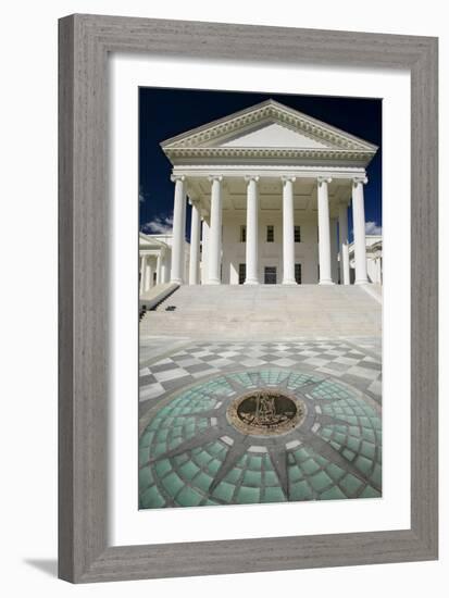 The 2007 restored Virginia State Capitol and the State Seal of Virginia, designed by Thomas Jeff...-null-Framed Photographic Print