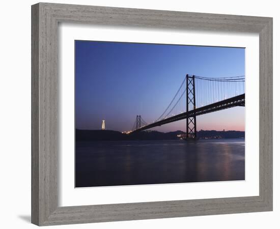 The 25 April Suspension Bridge at Dusk over the River Tagus (Rio Tejo), Christus Rei Is Illuminated-Stuart Forster-Framed Photographic Print