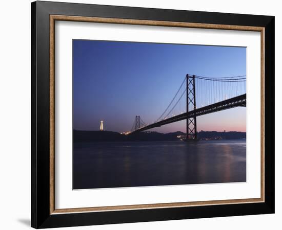 The 25 April Suspension Bridge at Dusk over the River Tagus (Rio Tejo), Christus Rei Is Illuminated-Stuart Forster-Framed Photographic Print