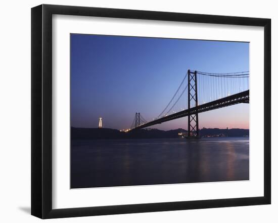 The 25 April Suspension Bridge at Dusk over the River Tagus (Rio Tejo), Christus Rei Is Illuminated-Stuart Forster-Framed Photographic Print